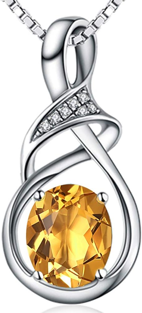 HXZZ Fine Jewelry Gifts for Women Sterling Silver Natural Gemstone Citrine Pendant Necklace Oval Goddess