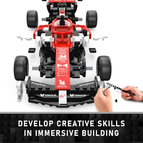 Image of 1:24 Racing Car Model Building Kit for Alfa Remeo F1 C42, Formula 1 Collectible Construction Set with 340 Pcs Bricks, Wide Gear, Brithday Gift for Adult, Red