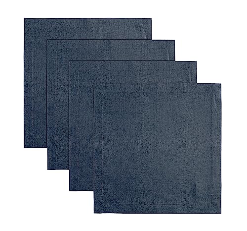Solino Home Navy Blue Placemats Set of 4 - 100% Pure Linen Placemats 14 x 14 Inch for Fall, Autumn, Thanksgiving, Winter - Fete