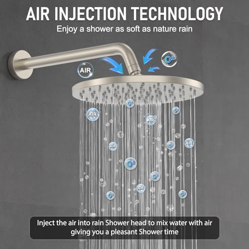 Image of Iriber Thermostatic Shower System Wall Mount with 10 Inch Roud Rainfall Shower Head and Handheld,Shower Faucet Mixer Trim Kit (Valve Included),Brushed Nickel