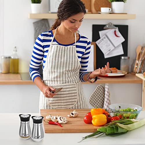 Tebery 2 Pack Silver Classic Salt and Pepper Shakers Set, 4 Ounces Stainless Steel & Glass Spice Dispenser, Refillable Design