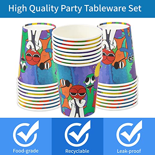 96Pcs Rainbow Birthday Party Supplies Video Game Decoration Plates Napkins Cups Cartoon Theme Blue Tableware Set Serves 24 #TOP4