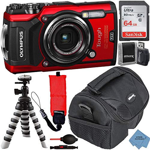 Olympus Tough TG-6 Digital Camera with Deluxe Accessory Bundle - Includes: SanDisk Ultra 64GB Memory Card + Flexible Tripod + Extreme Cloth + More (Red)â€¦