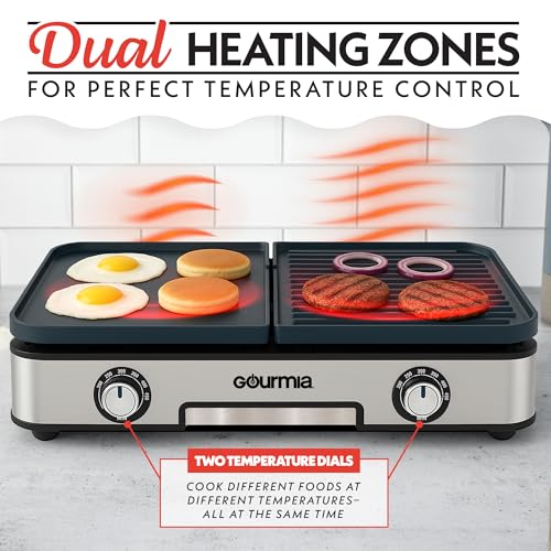 Gourmia 3-in-1 Indoor Grill & Griddle Electric Combo – Dual Independent Cooking Zones, Reversible Nonstick Ceramic Plates, XL Cooking Surface, 250–400°F Adjustable Temp, Dishwasher Safe by Gourmia - Image 3