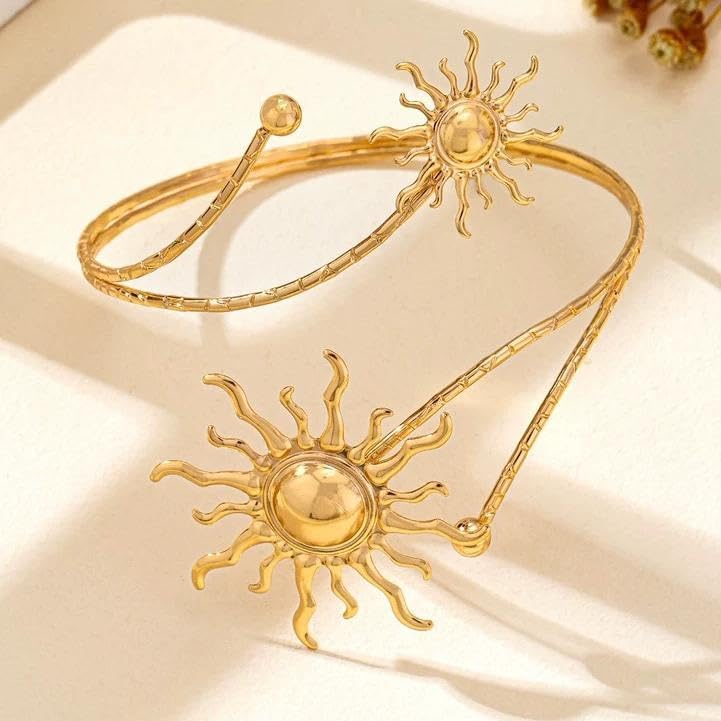 Upper Arm Cuff Gold Sun Armlet Open Cuff Wrap Bracelet Arm Bangles Adjustable Bohemian Jewelry Gift For Women - Image 2