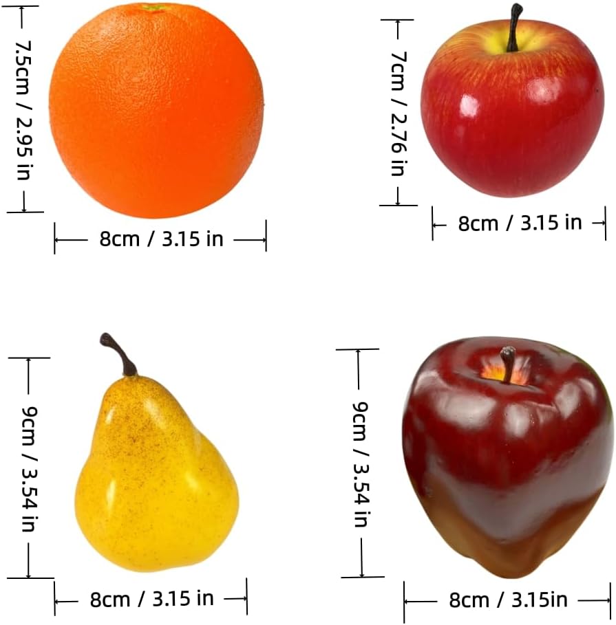 8 Pcs Artificial Fruits Pack, Fake Mixture Fruits for Home Decor, Party Chirstmas Decortion, Faux Fruit Modle for Photoshoot, Artificial Apple Pear Grape Orange (6 Kinds)