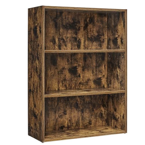VASAGLE Librería de 3 Niveles, Estantería de Libros, Organizador con Compartimentos, Estantes Abiertos y Ajustables, para Sala de Estar, Oficina, Dormitorio, Marrón Rústico LBC163X01