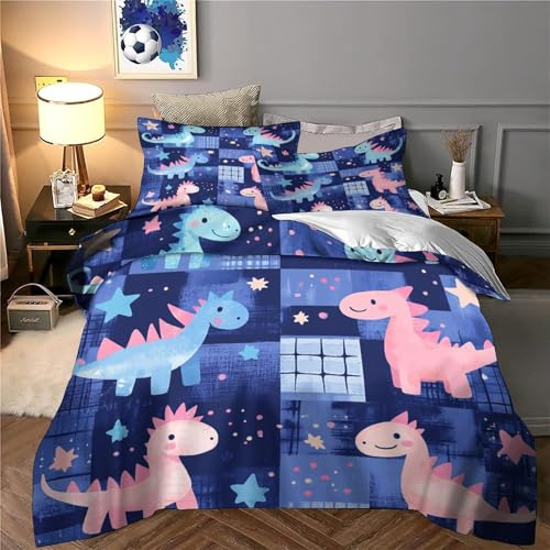 Housse de Couette Dinosaure 135x200cm en Microfibre Résistante pour Lit Enfant