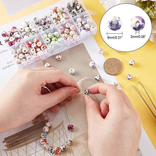 Ph Pandahall 200Pcs 10 Style Porcelain Flower Beads 8Mm Traditional Chinese Handmade Spacer Beads For Necklace, Bracelet, Earring Making Christmas Tree Ornament #TOP2