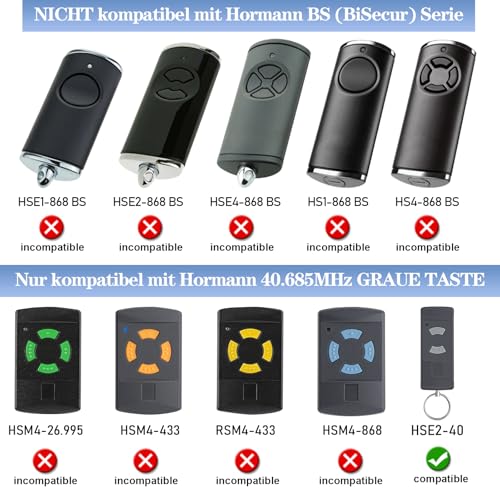 pepape 2 Stück Garagentor Handsender für Hörmann HSE2-40, HS4-40, HSM4-40, Kompatibel mit Hörmann Grau Tasten 40.685MHz Garage Fernbedienung Handset