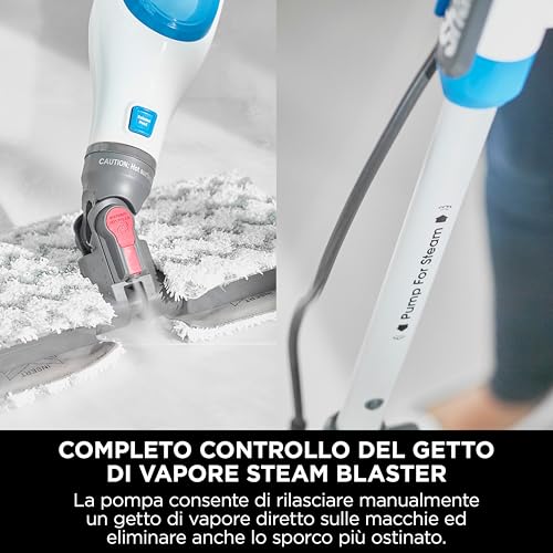 Shark Klik N 'Flip Steam Mop, Scopa A Vapore Manuale, Cavo 6 M, Per Pavimenti Duri, 2 Panni Lavabili, Serbatoio Capacità Di 375 Ml, Riscaldamento In 30 Secondi, Bianco/Blu, S6001EU - 5