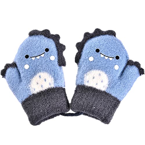 Winter Unisex Baby Knitted Gloves Warm Full Fingers Gloves Soft Knitted Mittens for Baby Boys Girls Magic Stretch Mittens 1 Pair (Blue, Medium)