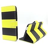 König Design Handyhülle Kompatibel mit Alcatel Idol 3 5,5 Zoll Handytasche Schutzhülle Tasche Flip Hülle mit Kreditkartenfächern - Gelb Schwarz