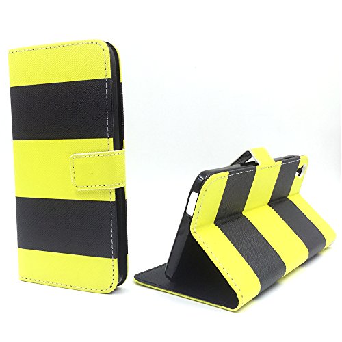 König Design Handyhülle Kompatibel mit Alcatel Idol 3 5,5 Zoll Handytasche Schutzhülle Tasche Flip Hülle mit Kreditkartenfächern - Gelb Schwarz