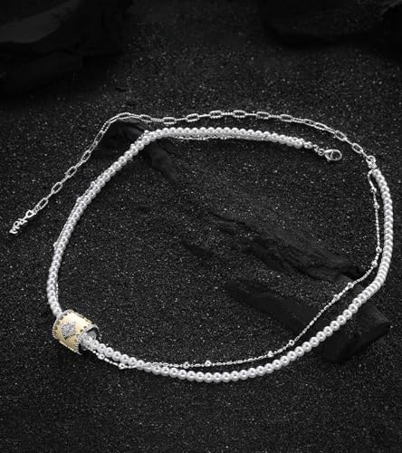 D-POW Pearl Necklaces for Women S925 Sterling Silver Necklace Layered Necklaces for Women Trendy Dainty Clover Pendant for Women Vintage Jewelry Gifts2