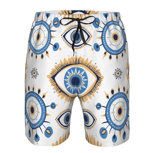 Men's Quick Dry Swim Shorts Evil Eye Boho Luxury Mystical Geometric Blue White Beach Trunks with Pockets3