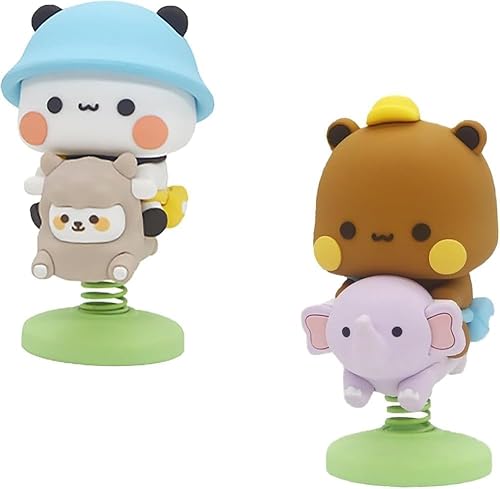 BUBU Cute Bear Bobblehead Spring Figurine, Resin Cartoon Animal Desk Ornament, 4x5.5x6.5cm, 2 Pack