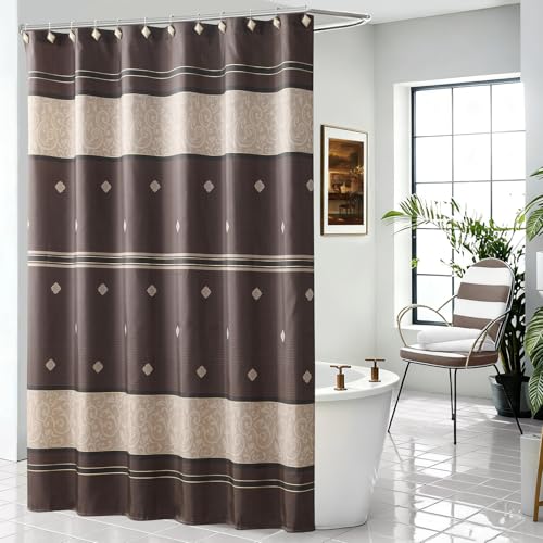 Modern Decorative Shower Curtain, Brown Tan Stripe Pattern, Fabric Bathroom Curtain, 72" W x 72" H