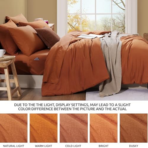 Image of Super King Plus Size Comforter Set- 7 Pieces Bed in a Bag King Bedding Sets | Prewashed All Season Comforter with Sheets, Pillow Shams & Pillowcases,Burnt Orange