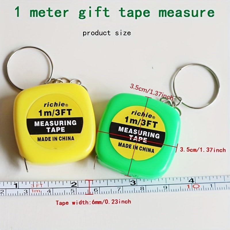 3PCS Keychain Tape Measure 1m/3.3ft Stainless Steel Blade, Compact Portable Ruler, Dual-Color Key Fob Set for DIY Crafts Travel, Mix