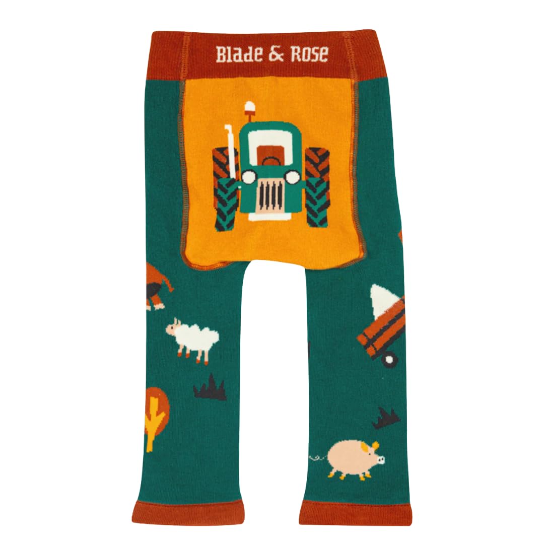 Blade & Rose | Rustic Farmyard Leggings | Unisex Clothing for Babies & Toddlers 0-6 Months | Green/Rustic Tan/Mustard