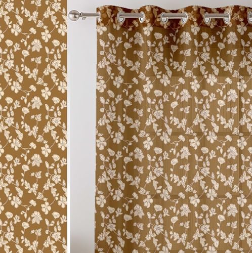 Vargottam Flowers Print Sheer Curtains for Short Windows – Set of 2 Panels, 63" Length, Grommet Top, Printed Georgette, Light Filtering Drapes for Kitchen or Bedroom