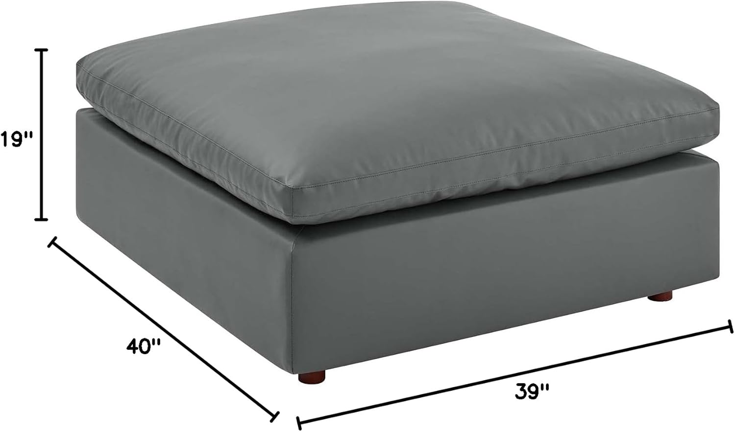 Luxurious Gray Vegan Leather Plush Ottoman, 39"L x 19"H