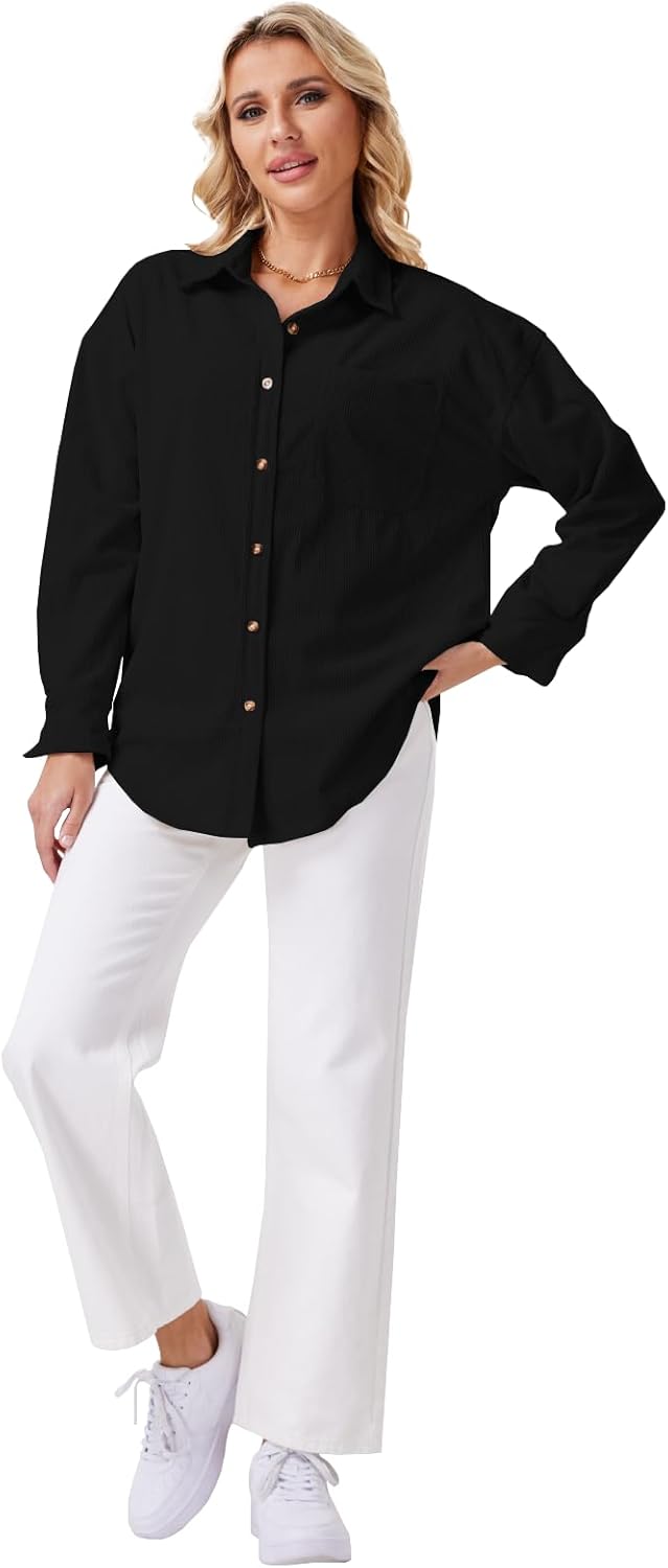 Womens Corduroy Button Down Shirts Dressy Casual Long Sleeve Blouses Oversized Fall Tops Jackets Shackets 2025 - Image 5