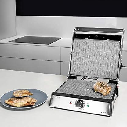 Cecotec Rock'n Grill Pro - Parrilla Eléctrica, Revestimiento de Piedra Rockstone, Placas Extraíbles y Reversibles, Apertura de 180ª, Superficie Amplia 34 x 23 cm, 2000 W, Acero Inoxidable – Bild 3