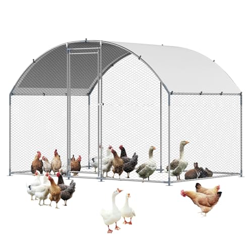 VEVOR Large Metal Chicken Coop with Run, 9.8 x 6.5 x 6.5ft Walkin Chicken Coop for Yard with Waterproof Cover, Dome Roof Large Poultry Cage for Hen House, Duck Coop and Rabbit Run