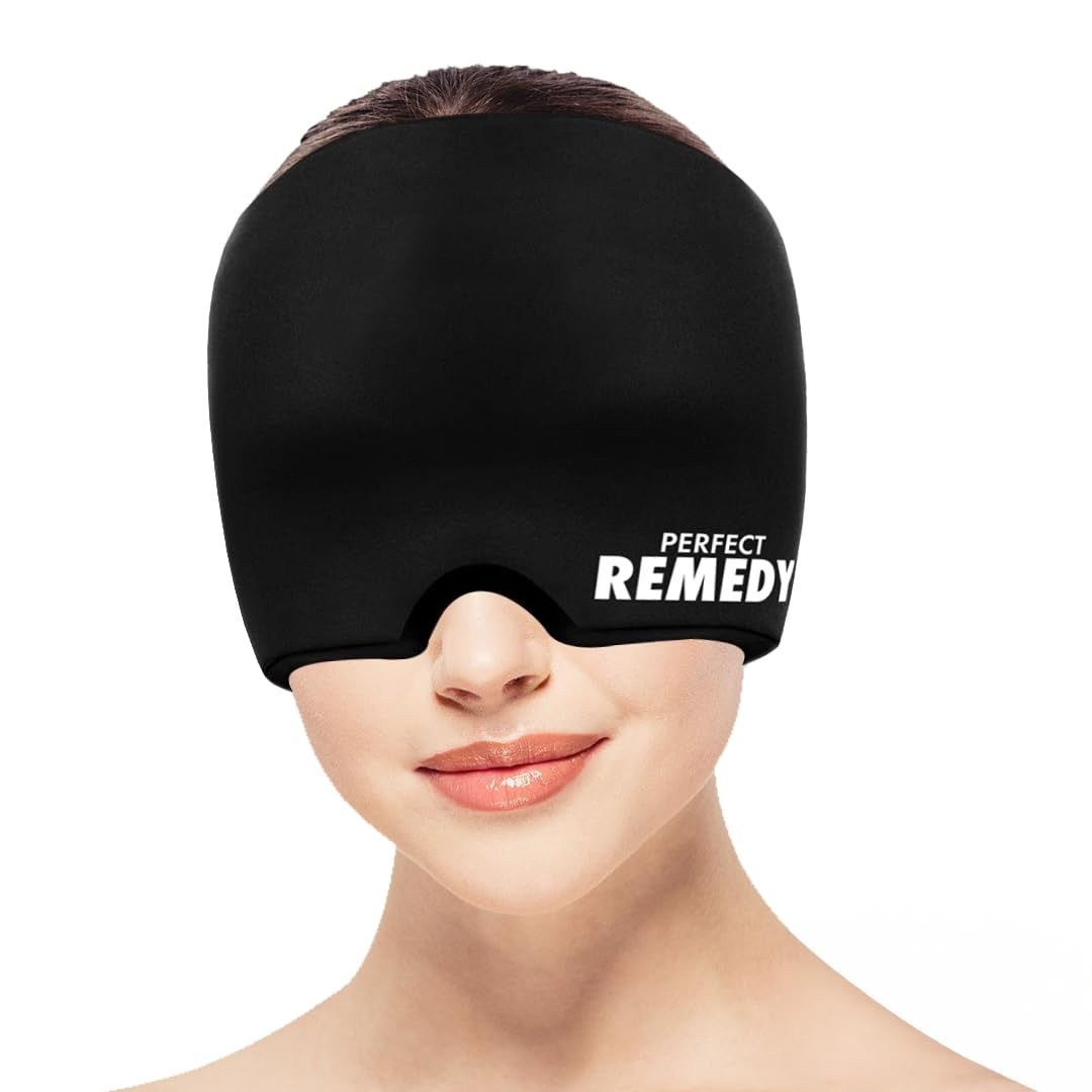 Neurocuffia Emicrania Ideata da Medici – Cappuccio per Mal di Testa con Cuscinetto di Ghiaccio Gel Riutilizzabile Integrato – Cappello per Emicrania e Sinusite che Avvolge la Testa a 360° (Nero)