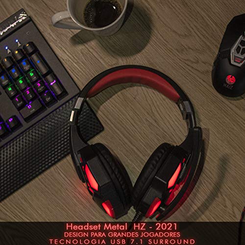 Headset Gamer Fone de Ouvido 7.1 Led Haiz Hz-2021 (Vermelho)