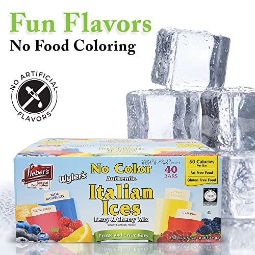 Lieber's Italian Ice Freeze Pops - Berry & Cherry Mix Ice Pops - Gluten-Free And Fat-Free Freeze Pops - 40 Bars Freeze Pops Bulk For Kids And Adults - No Color Freeze And Serve Italian Ices #TOP5