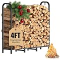 Gtongoko 4ft Heavy Duty Metal Firewood Rack Outdoor Indoor Fire Wood Holder Rack for Fireplace, Log Racks for Firewood Outdoor, Wood Pile Storage Organizer, Black