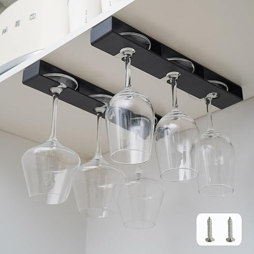 JAMEND CLXP 2 soportes mejorados para copas de vino debajo del gabinete, colgador de almacenamiento de vasos, estante organizador de copas de vino