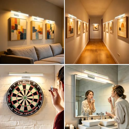 Image of Picture Light,Magnetic Wall Lights 5000mAh,16inch Art Light,Antique Brass | Photo Lights for Wall Rechargeable,Remote Timer and Dimmer Gallery Light,Metal Painting Light for Portrait Display Frame
