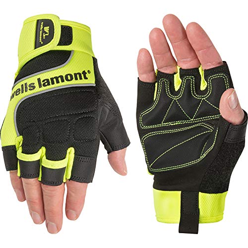 Wells Lamont Men's Hi-Viz Fingerless Synthetic Leather Work Gloves, Large (841YL),Hi-Viz Yellow/Black Wells Lamont Men's Hi-Viz Fingerless Synthetic Leather Work Gloves, Large (841YL),Hi-Viz Yellow/Black