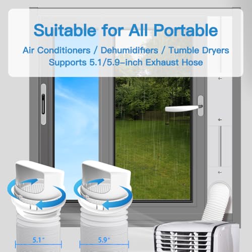 Aozzy Portable Air Conditioner Window Kit Fit for All AC with 5.1/5.9\" Exhaust Hose, Upgrade AC Vent Kit for Sliding Window with 4 Adjustable Plates, Rain Cover, Seamless Connection, Max lenght to 60\" - Thumbnail 2