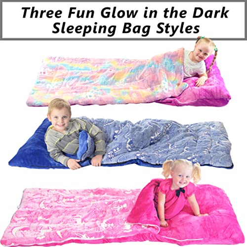 Unicorn Sleeping Bag Glow In The Dark Fairy Slumber Bag For Girls - Plush Glowing Girly Nap Mat For Kids- Luminescent Pink Large 66In X 30In Warm Durable Sleeping Blanket Pad For Girls - Unicorn Gift #TOP3
