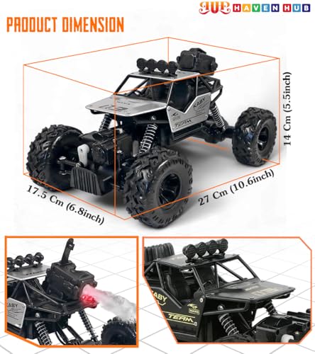 Image of 4x4 Water Spray RC Car for Kids | Monster Off-Road Remote Control Truck | LED Lights, Smoke Mist Spray, Shock-Absorption Suspension | Rechargeable Racing Car Toy for Boys (Black silver gold)