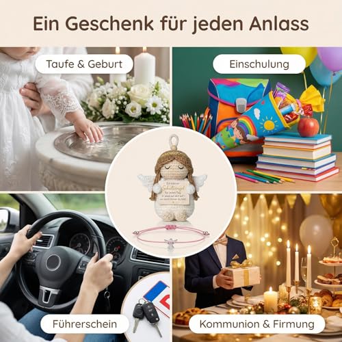 MEIJINMEIYU Schutzengel Geschenkset mit Engel Puppe und Armband, Glücksbringer Schulanfang & Abitur Geschenke, Einschulung Geschenk, Viel Glück zur Firmung, Kommunion und Konfirmation