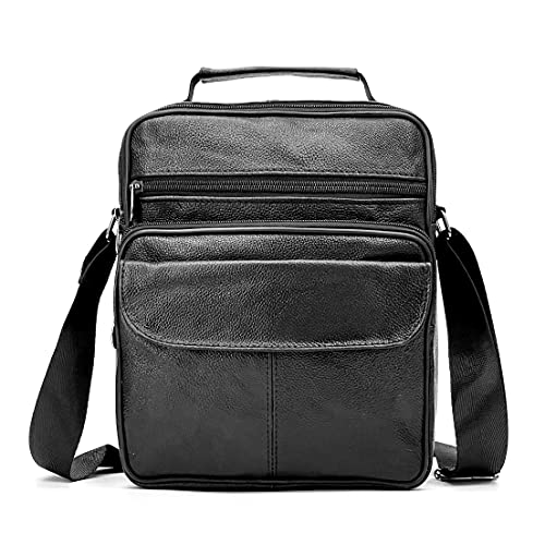 Eleccio Bella Bolso Bandolera Piel Genuina Estilo Vintage para Hombre de Mano Hombro Casual Cruzado 5.7Litros (Negro) Cover