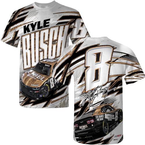 Checkered Flag Sports Kyle Busch 2025 Sublimated Total Print T-Shirt (US, Alpha, X-Large, Regular, Regular, White)