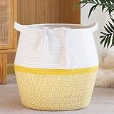 KAKAMAY Woven Baskets for Storage(17"x17"),Large Cotton Rope Basket Woven Baby Laundry Hamper,Collap