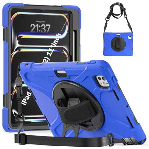 Coque iPad Pro 11 M4 2024 robuste antichoc avec bague rotative 360 et porte-crayon intégré