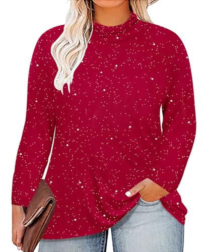 Image of CARCOS Womens Plus Size Tops Mock Neck Long Sleeve Shirts Turtleneck Tunics for Fall Winter XL-5XL