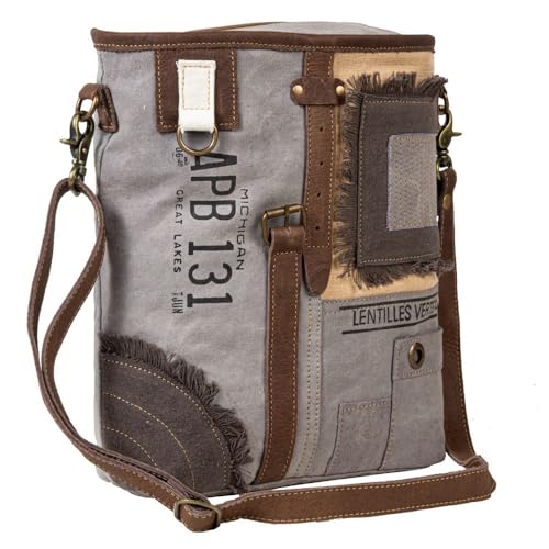 Myra Bag Shoulder Bag for Women - Western Upcycled Canvas & Leather Gray2