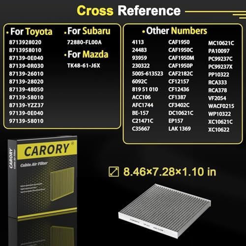 CARORY Cabin Air Filter w/Activated Carbon for Toyota Camry, Corolla, RAV4, Prius, Highlander, Sienna, Venza, Crown, Lexus ES350, ES300h, NX250, RX350, RX450, Subaru Outback, Mazda CX9 and More, CF157 — view 3