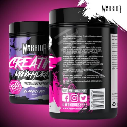 Miniatura 4 de Warrior 500g Suplemento Deportivo 100 Puro Mejora Rendimiento Y Recuperación Muscular 5g Por Ración Alta Absorción Y Máxima Pureza Frutos Rojos Explosivos