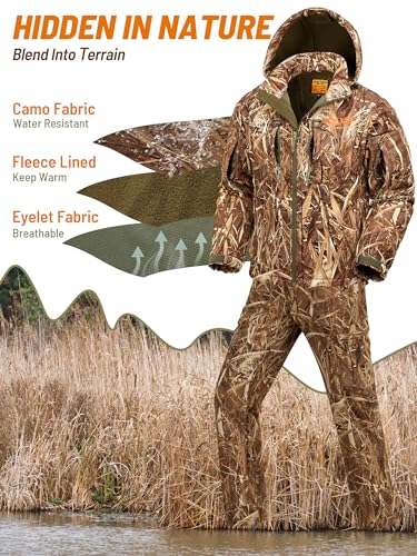 NEW VIEW Camo Hunting Clothes for Men, Quiet Warm Fleece Lining, Cold Weather Deer Hunting Jacket and Pants with Face Mask